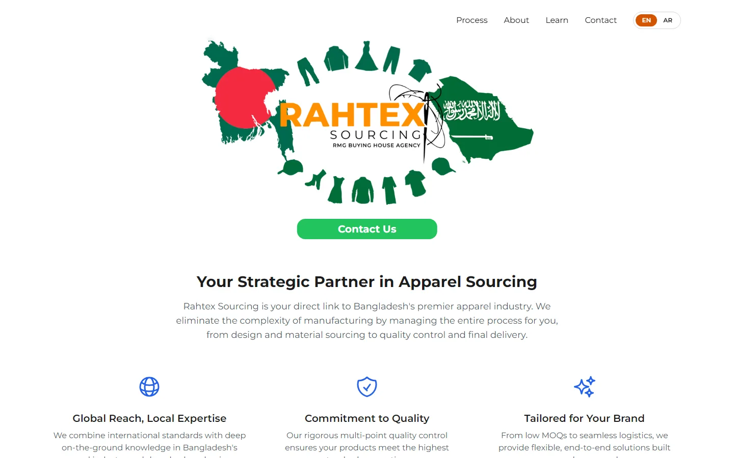 Rahtex Sourcing live website homepage